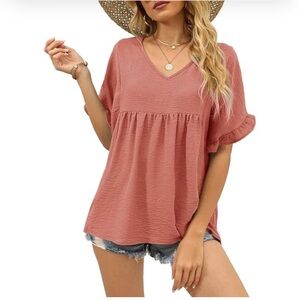 Baby Doll Women’s V Neck Oversized Peplum Top Size Med in Pink/Salmon (16)
